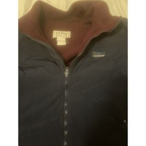 VINTAGE 90S LL BEAN WARM-UP JACKET NAVY MAROON LINER FLEECE MENS LARGE RETRO VTG